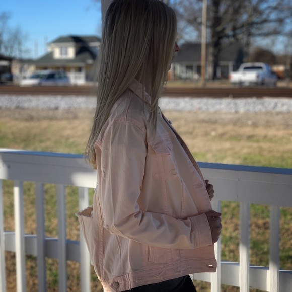 🔥RACHEL RACHEL ROY🔥DISTRESSED DENIM JEAN JACKET LIGHT PINK XS NWT - Picture 5 of 10